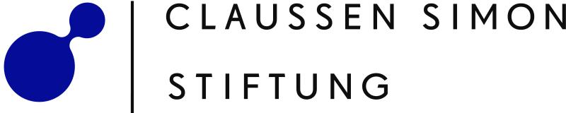 Das Bild zeigt das Logo der Claussen Simon Stiftung: auf der linken Seite einen großen, blauen Kreis, an den ein kleiner, blauer Kreis angebunden ist. Mit einem Strich davon getrennt steht daneben: Claussen Simon Stiftung.