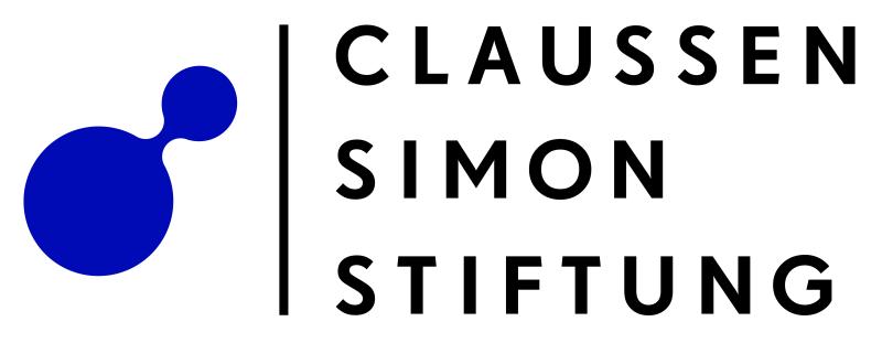 Das Bild zeigt das Logo der Claussen-Simon-Stiftung: links zwei unterschiedlich große blaue Kreise, rechts der Name der Stiftung.